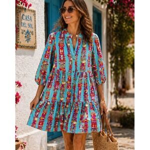 Emily McCarthy Women Sadie Iconic Iris Dress Small Colorful Boho Chic Statement
